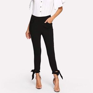 Black knit ankle tie pants